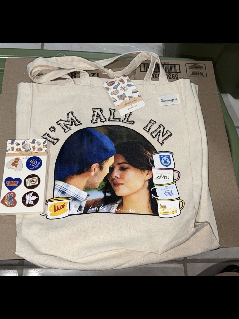 Gilmore Girls Bundle "I'm All In" Tote Bag And Pin Set